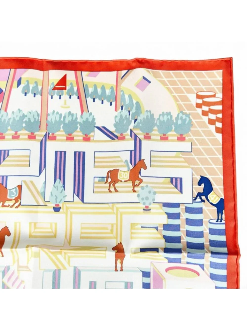 Hermes Carre 45 Gavroche Horse Club Detail Silk 100% Scarf Multi
